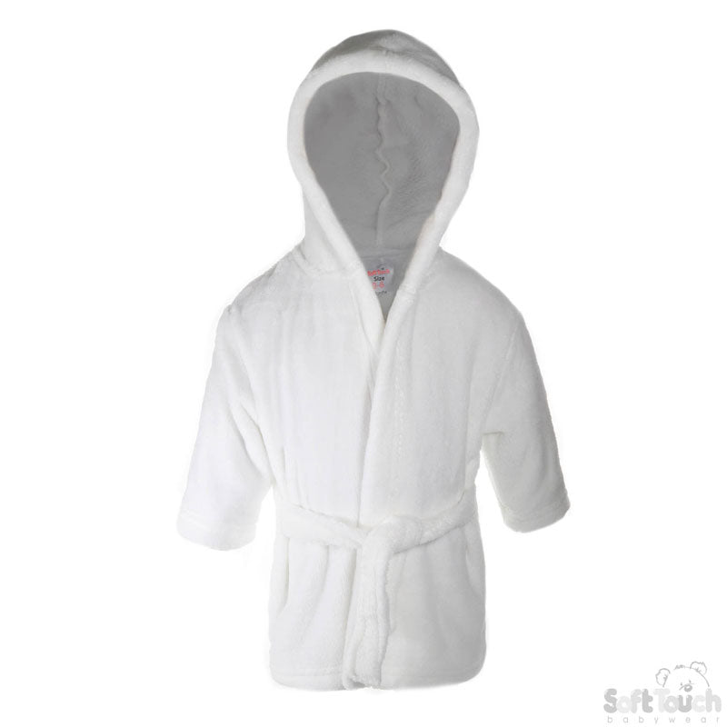 PLAIN WHITE CORAL FLEECE HOODED ROBE: FBR21-0-6-To 24 Month-4FBR22