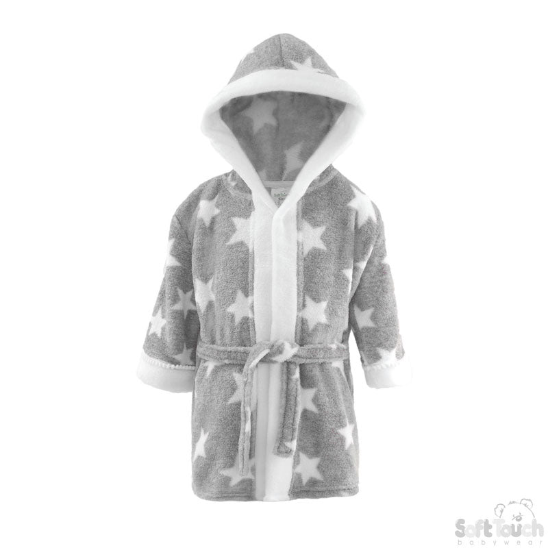 GREY 'STAR' PRINTED CORAL HOODED ROBE WITH WHITE TRIM-4FBR40-GP