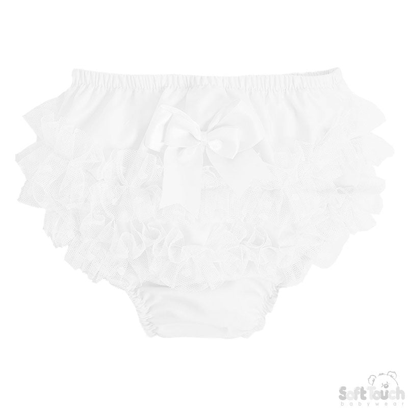 White Frilly Pants W/Dotty Lace (0-18 Months)-FP20-W