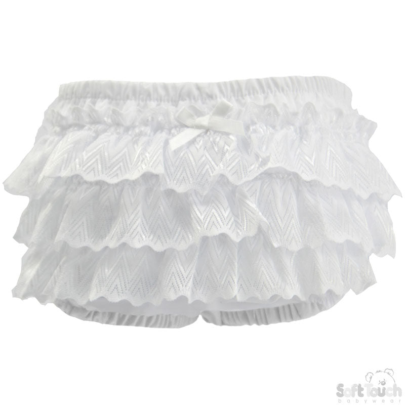 White Frilly Pants W/Zig Zag Lace (0-18 Months): FP22-W