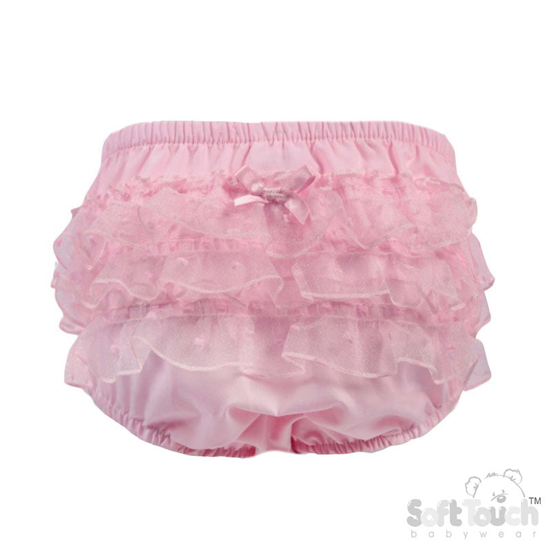 Pink SPOTTY LACE FRILLY PANTS W/BOW (0-24 Months) FP24-P