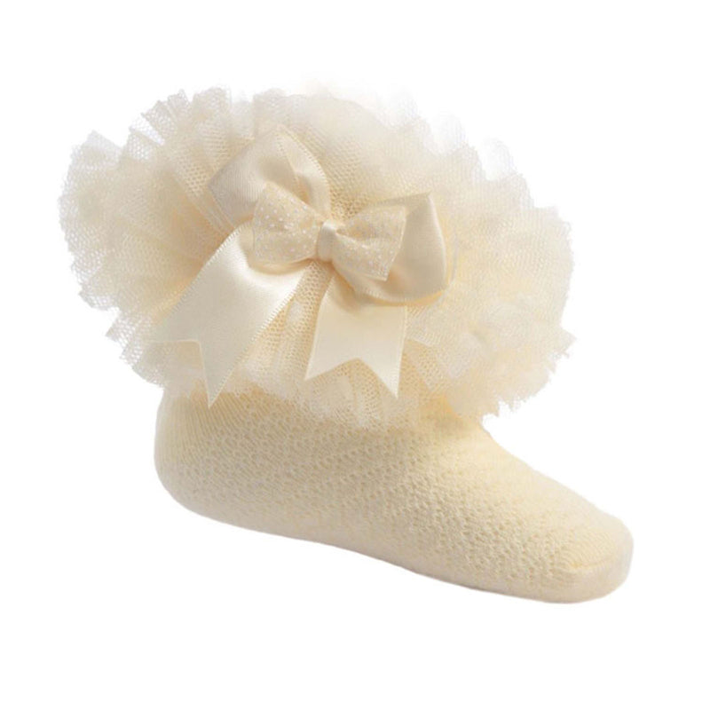 Spotty Tutu Lace Socks W/Spotty Bow - Lemon (6-18 Months) (pk12) GS216-Lem