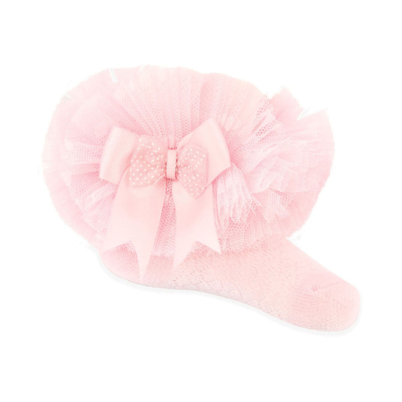 Spotty Tutu Lace Socks W/Spotty Bow - Pink  (NB-6 Months) (pk12) GS214-P