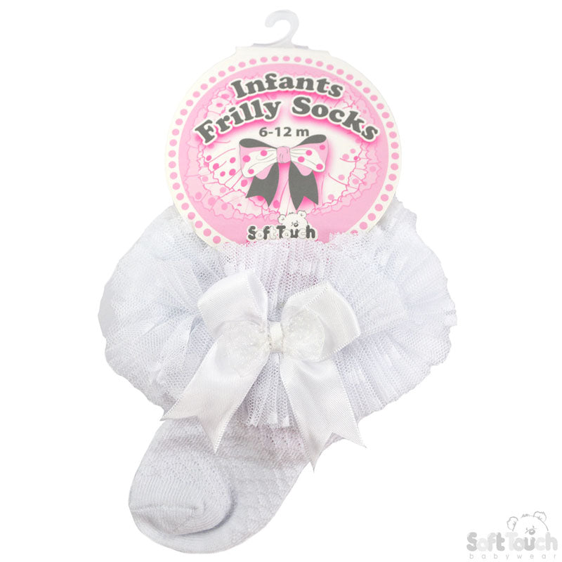 Spotty Tutu Lace Socks W/Spotty Bow  (6-18 Months) White GS216-W