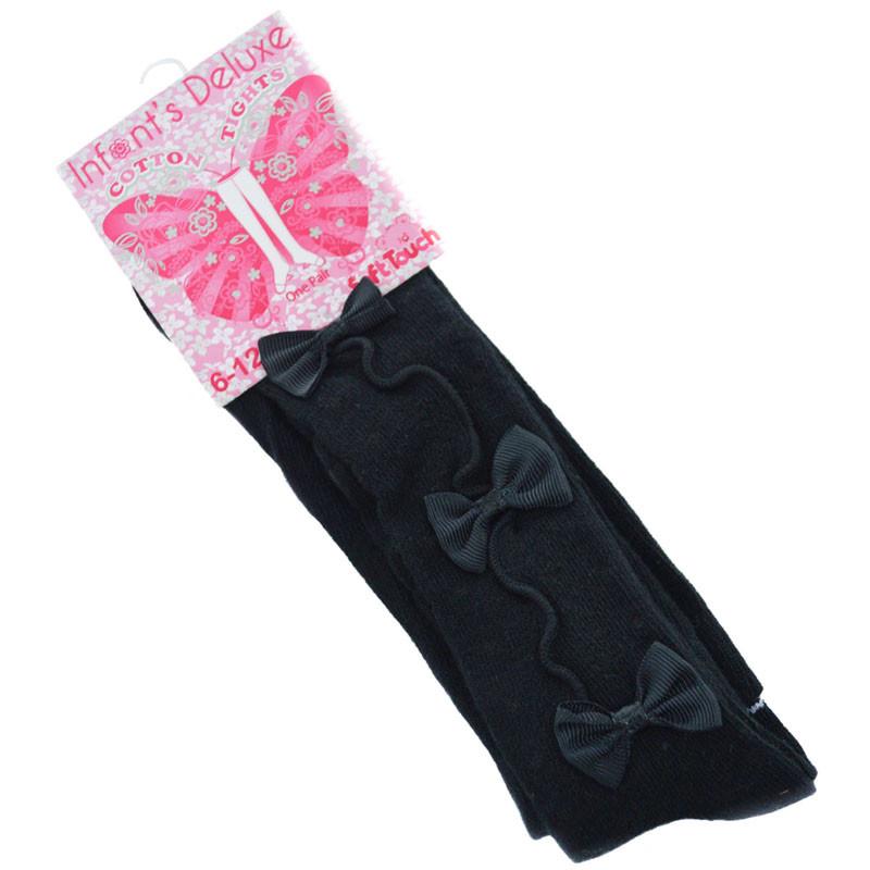 Girls Black Jacquard Gift Tight With Bows (0-24 Months)GT54-B - Kidswholesale.co.uk