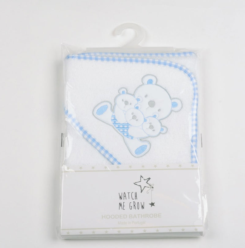 Baby White/Blue Teddy’s Hooded Towel/Robe H1973 - Kidswholesale.co.uk