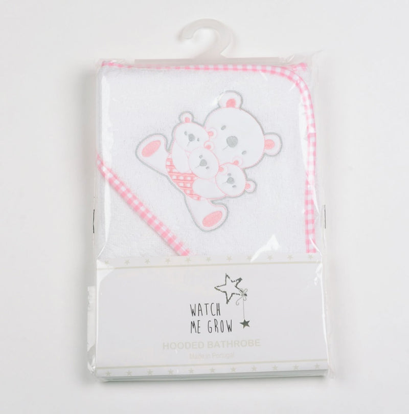 Baby White/Pink Teddy’s Hooded Towel/Robe H1974 - Kidswholesale.co.uk