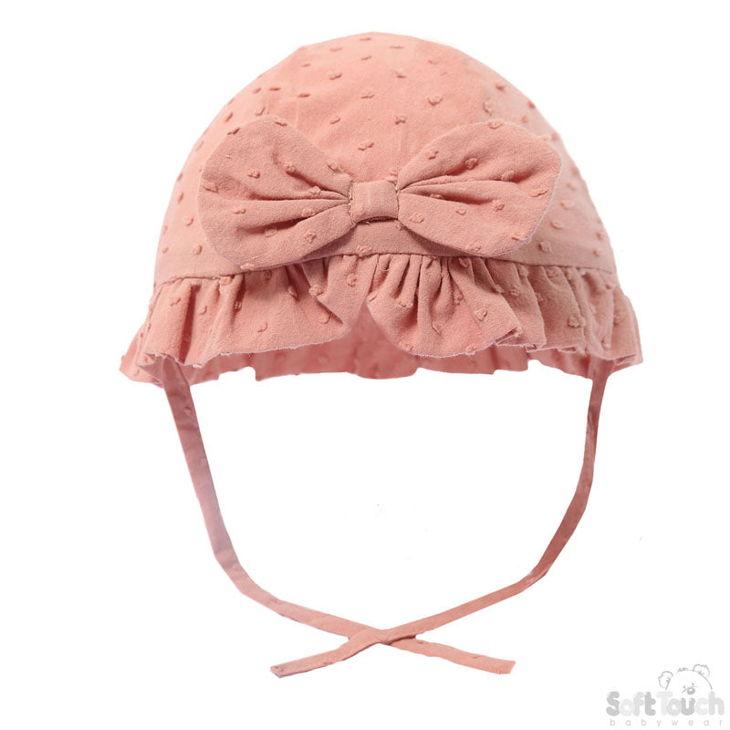 Girls Cotton Dotty rose Summer Hat W/Bow (0-12Months)-H44-Ro