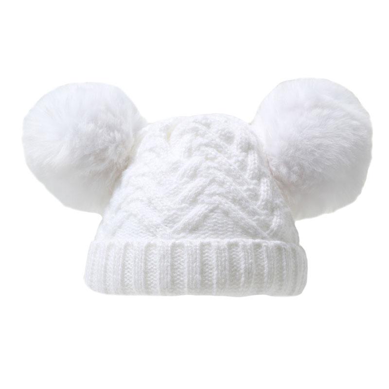 White 'Chevron' Knit Double Pom Pom Hat w/Cotton Lining  (0-6 Months) H630-W-SM - Kidswholesale.co.uk