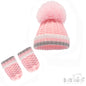 PINK RIBBED HAT & MITTEN SET (NB-12 Months) H648-P-SM