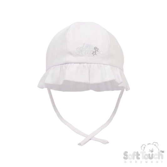 PLAIN White SUMMER HAT W/LITTLE STAR EMB (0-24 Months) H66-W