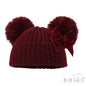 BURGUNDY RIBBED HAT W/VELVET BOW & 2 POM POMS (NB-12m) (PK6) H678BU