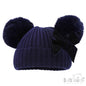 NAVY RIBBED HAT W/VELVET BOW & 2 POM POMS (NB-12m) (PK6) H678N