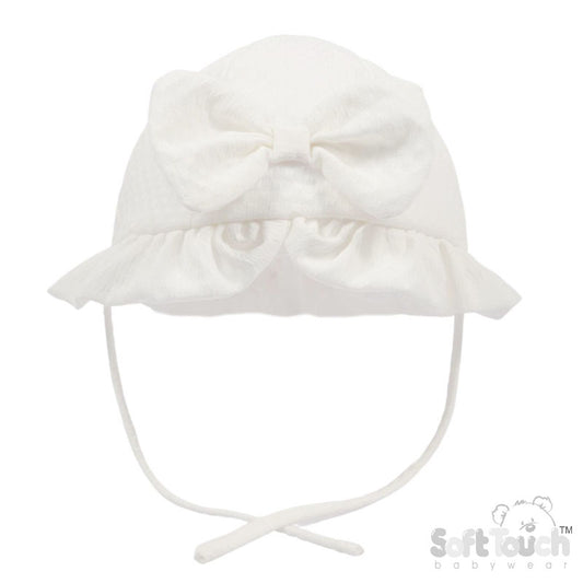 WHITE CHECKED SUMMER HAT W/BOW NO (0-12) H68-W