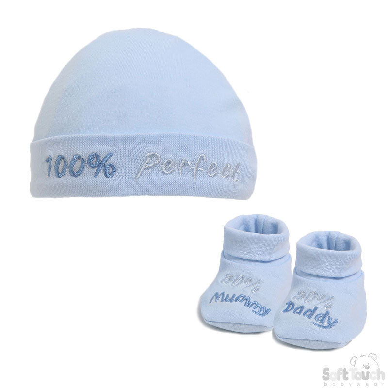 Baby Hat & Bootee Set - Blue - 50% M/D (NB-3 Months) HB03-B
