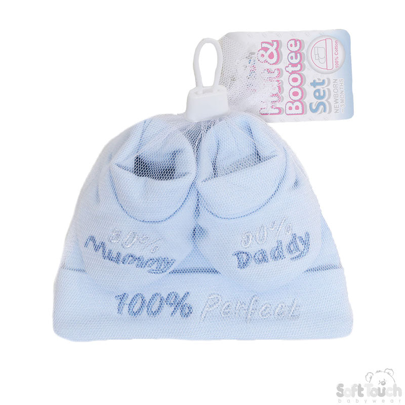 Baby Hat & Bootee Set - Blue - 50% M/D (NB-3 Months) HB03-B