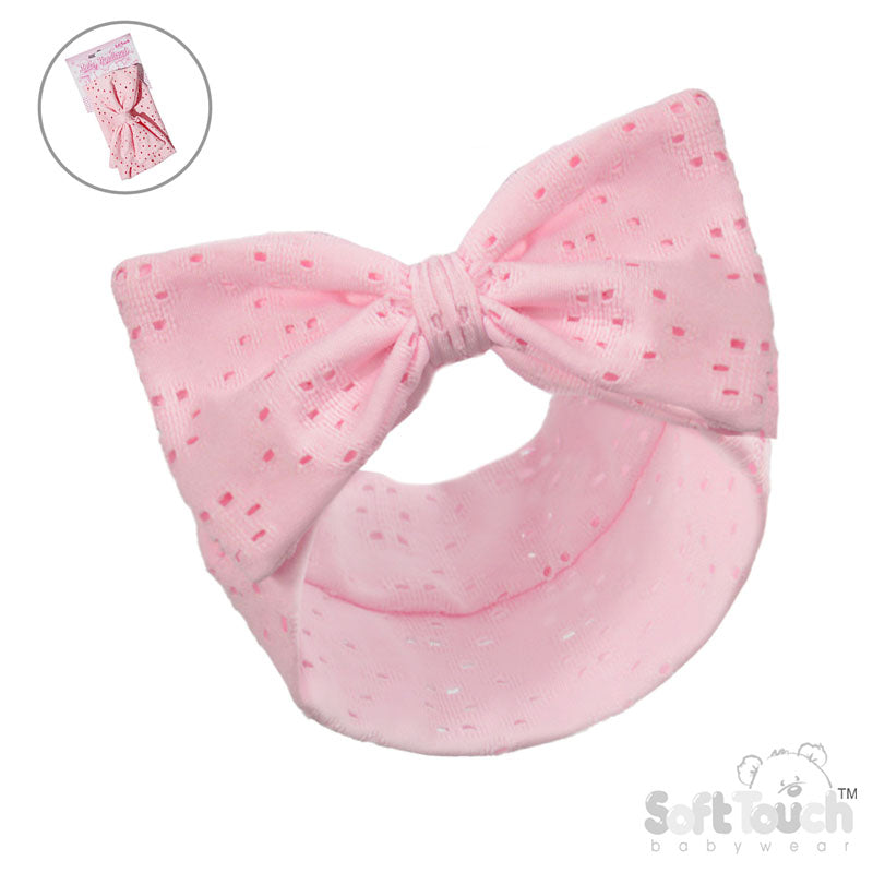 Pink Broderie Anglaise Headband - Large Bow (PK12) HB102-P