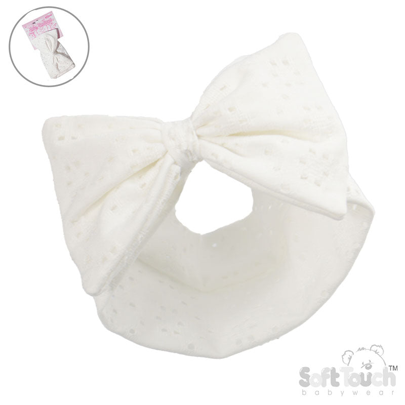 White Broderie Anglaise Headband - Large Bow (PK12) HB102-W