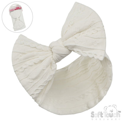 CREAM CABLE HEADBAND W/BOW (PK12) HB112-C