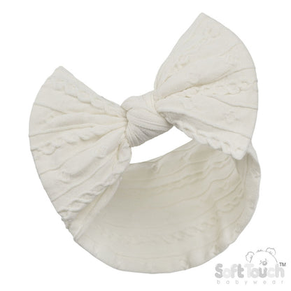 CREAM CABLE HEADBAND W/BOW (PK12) HB112-C