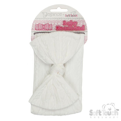 CREAM CABLE HEADBAND W/BOW (PK12) HB112-C
