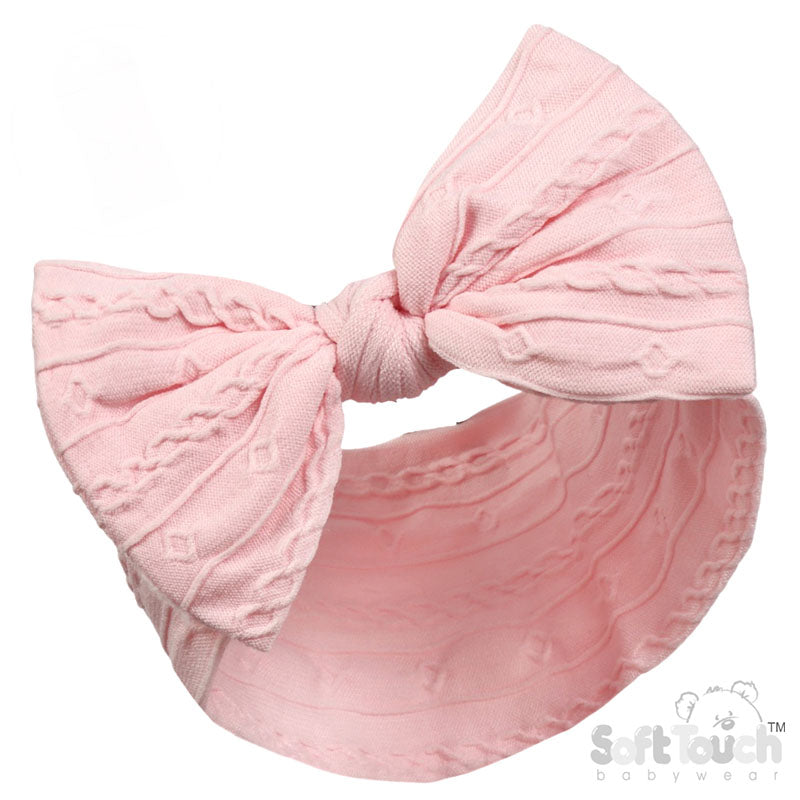 PINK CABLE HEADBAND W/BOW : (PK12) HB112-P