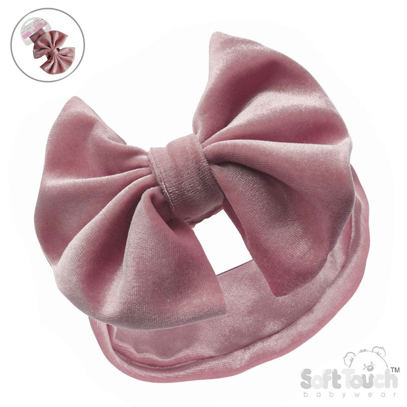 ROSE GOLD VELOUR HEADBAND W/BOW : (PK12) HB114-RO