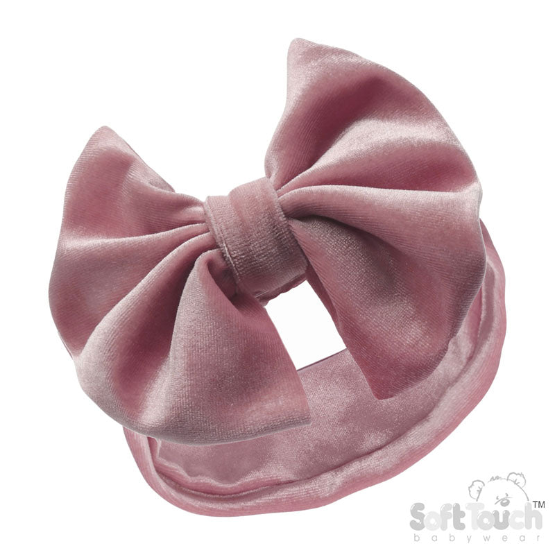 ROSE GOLD VELOUR HEADBAND W/BOW : (PK12) HB114-RO