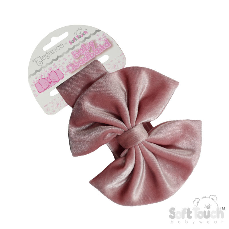 ROSE GOLD VELOUR HEADBAND W/BOW : (PK12) HB114-RO