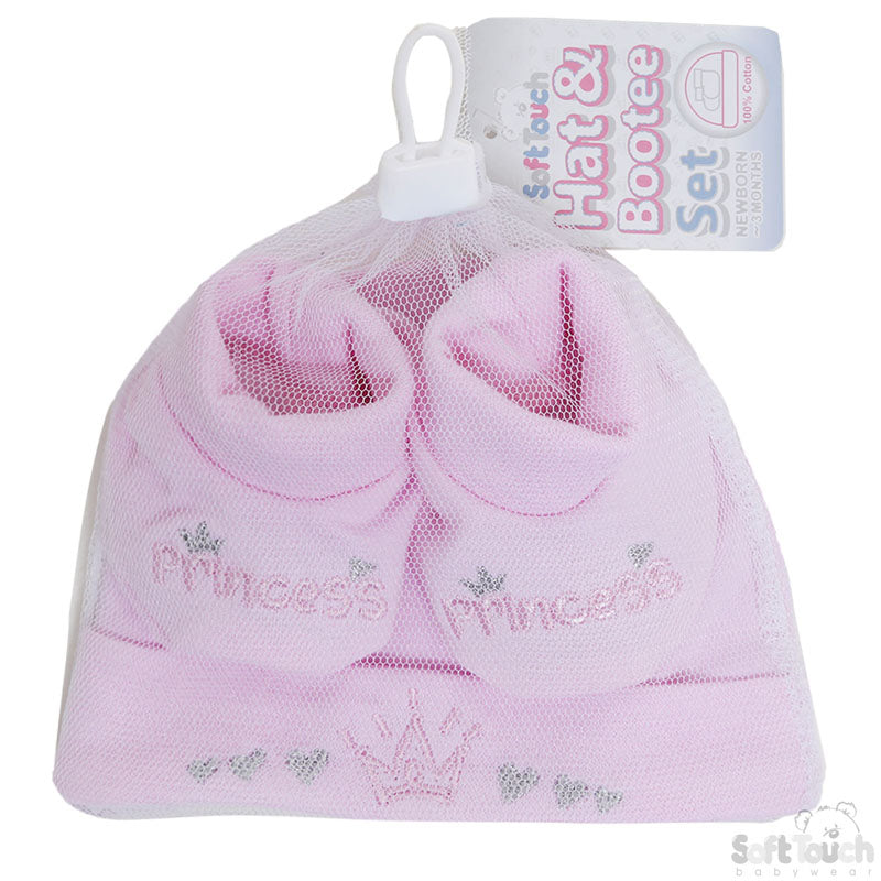 BABY HAT & BOOTEE SET - PRINCESS (NB-3 MONTHS) HB15-P