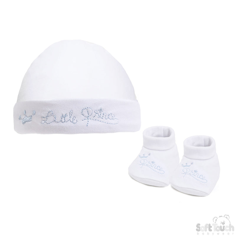 WHITE BABY HAT & BOOTEE SET - LITTLE PRINCE/PRINCESS (NB-3MONTHS) HB26