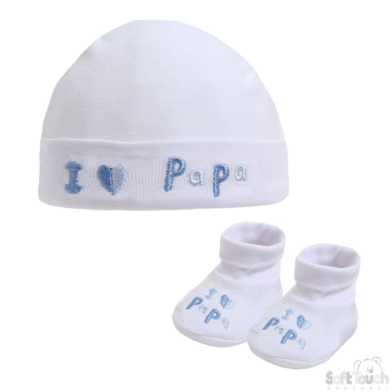 WHITE BABY HAT & BOOTEE SET - I LOVE PAPA (NB-3MONTHS) HB32-P