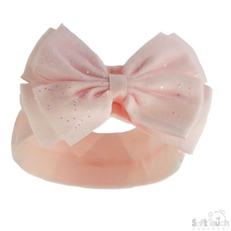 Baby Pink Headband W/Glitter Bow -HB92-BP