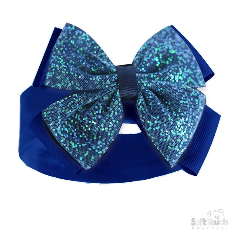Girls Navy Headband W/Glitter Bow -HB92-N