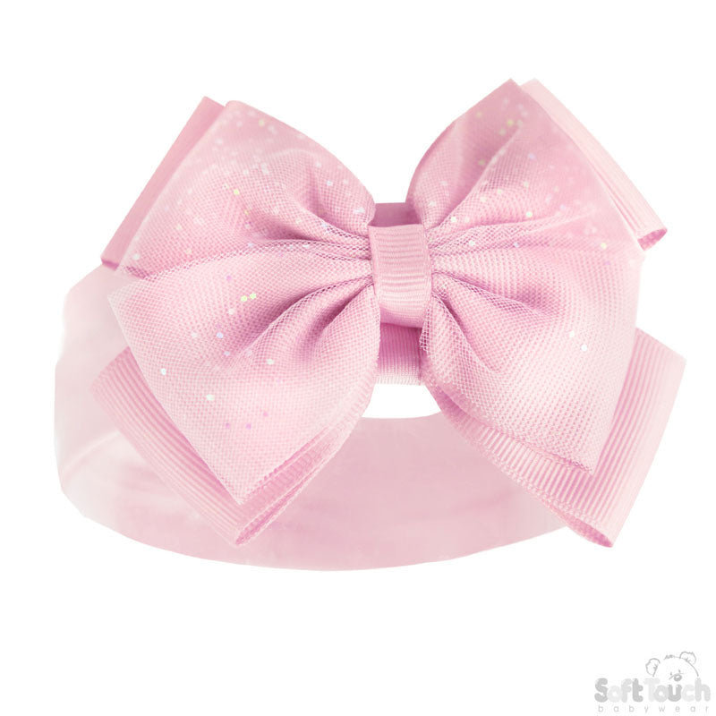 Girls Pink Headband W/Glitter Bow -HB92-P