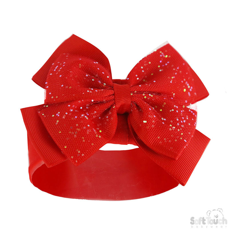 Girls Red Headband W/Glitter Bow -HB92-R