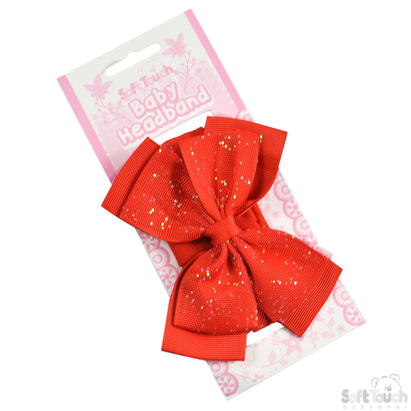Girls Red Headband W/Glitter Bow -HB92-R
