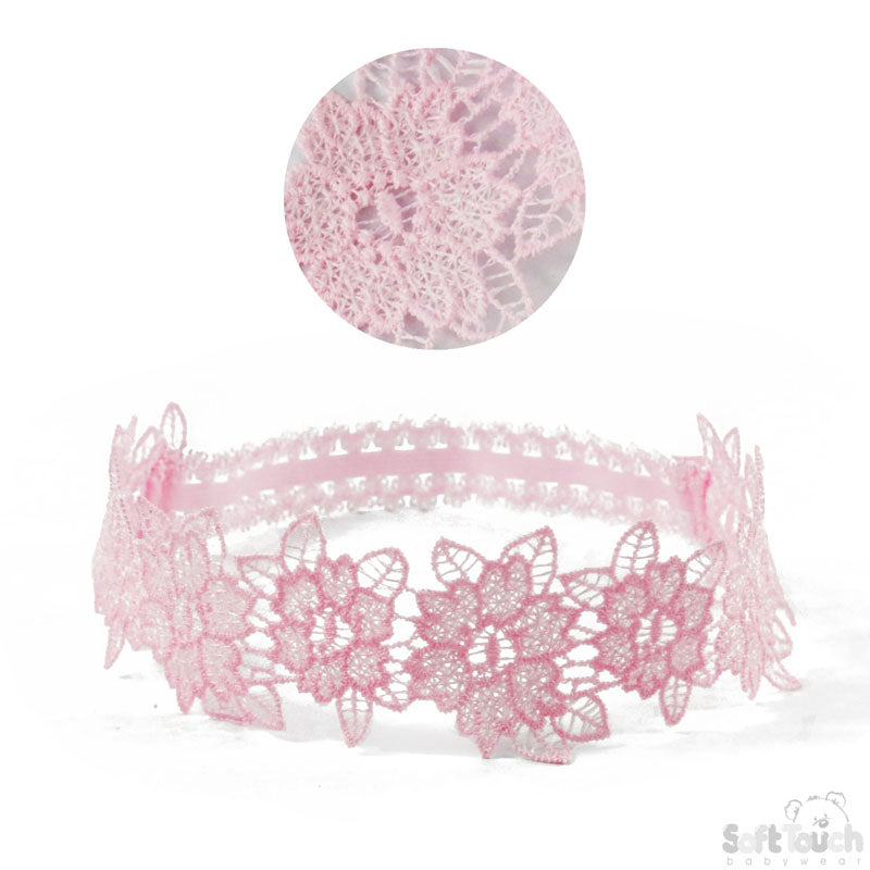 Girls Pink Floral Lace Heaband-HB97-P