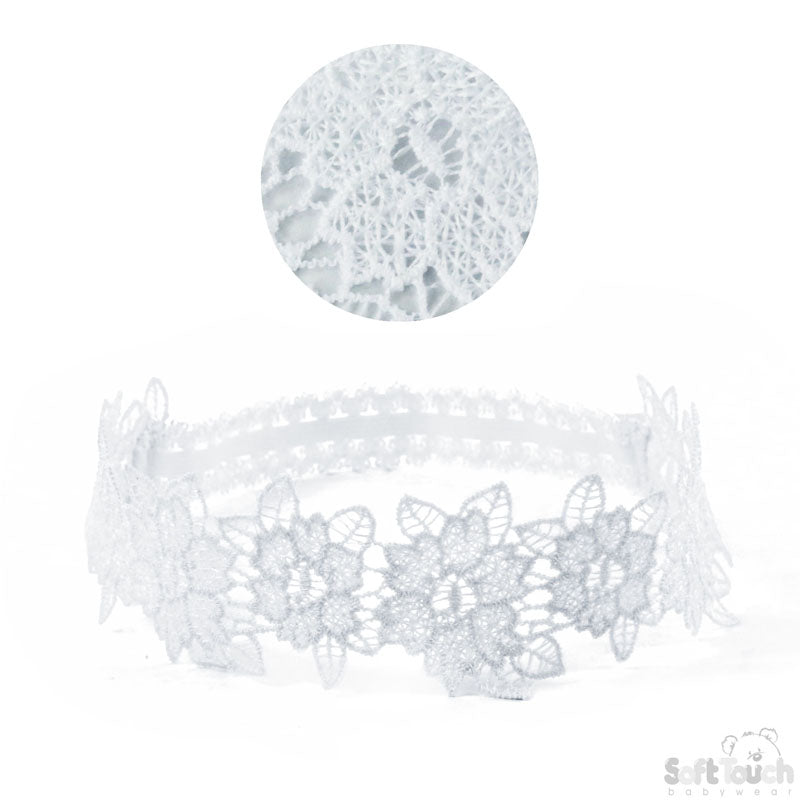 Girls White Floral Lace Heaband-HB97-W