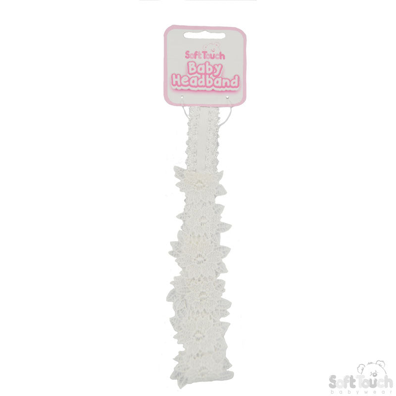 Girls White Floral Lace Heaband-HB97-W
