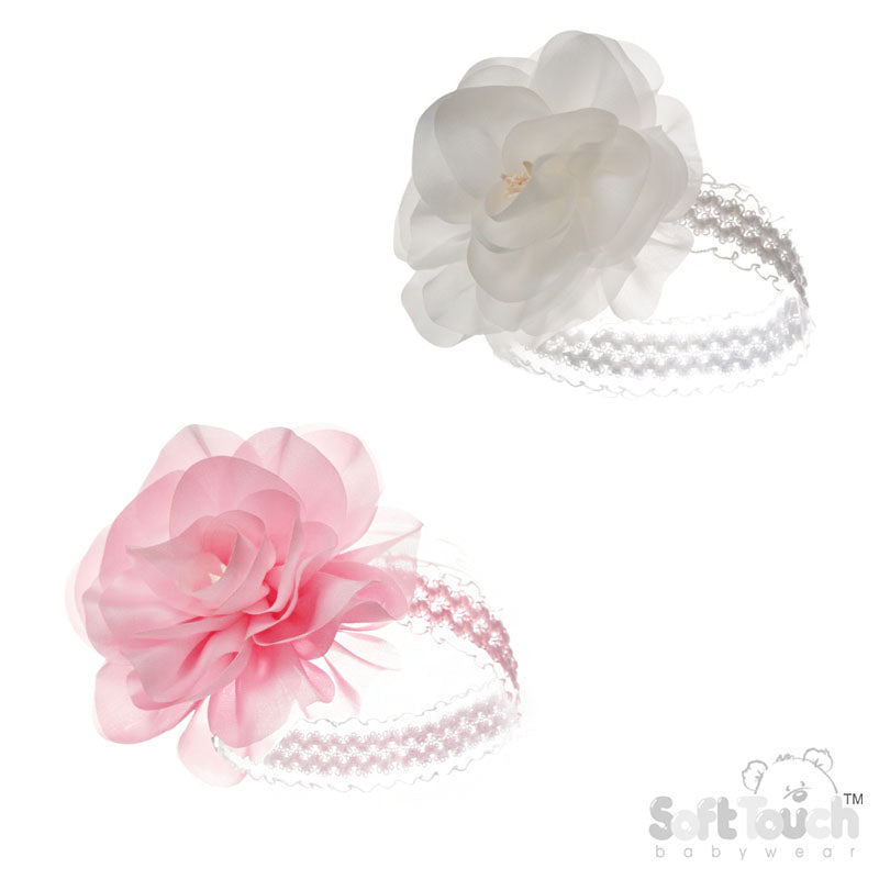 WHITE/PINK LACE HEADBAND W/MATCHING FLOWER () HB99