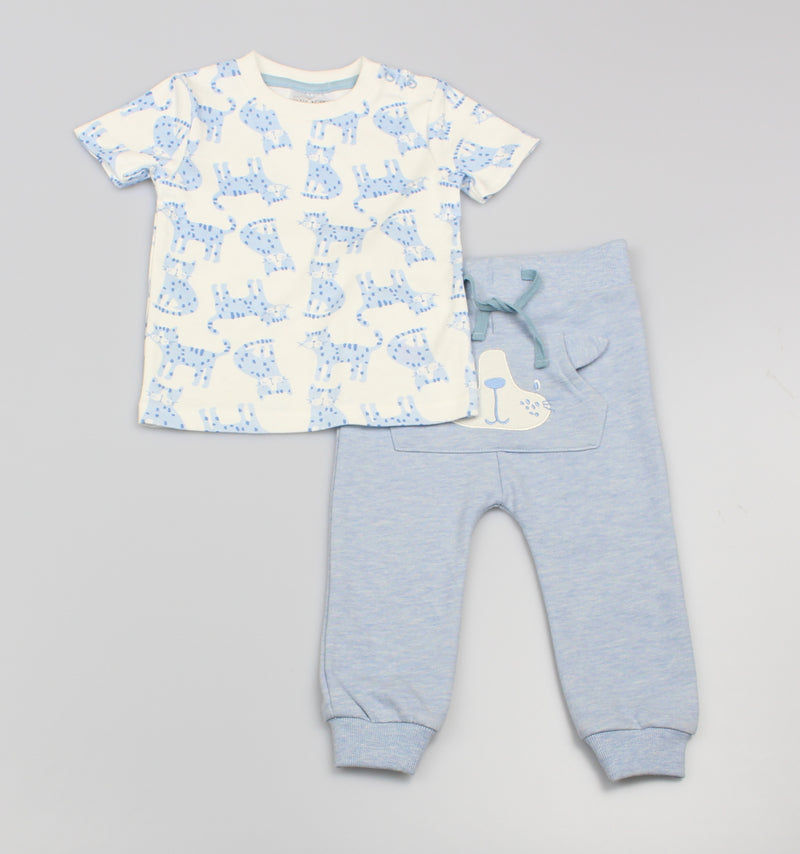 Toddler Boys  Cat Print T-Shirt Jogging Suit (6-24 Months)-GF3202