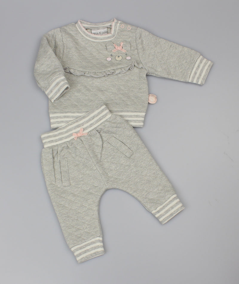 Girls 2pc Quilted Top & Trouser - Bear (0-9m) WF1817