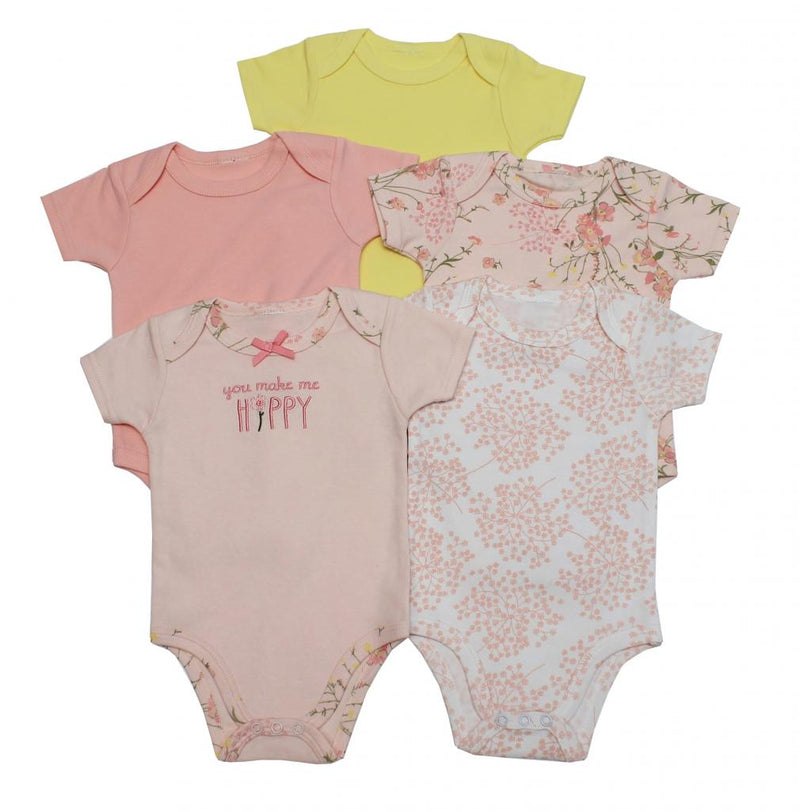 5 Pack Girls Body Suit "You Make Me Happy" (0-9 Months)-JTC8563SG