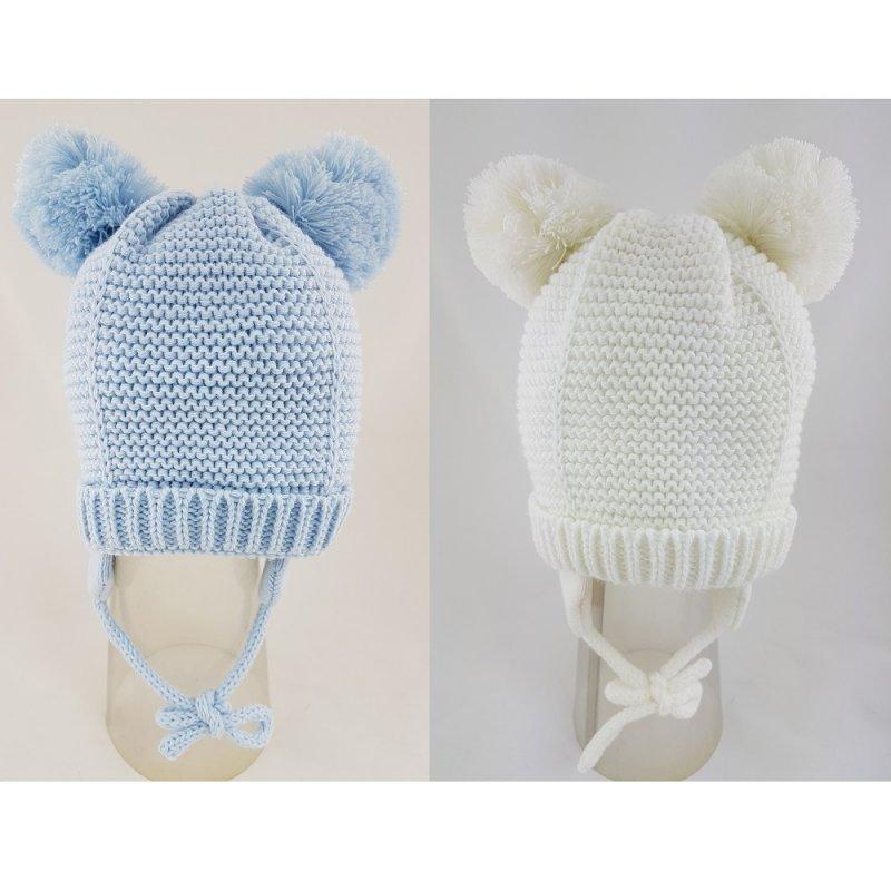 BABY DOUBLE POM WAFFLE HAT (6-18 MONTHS) KIDS/6196 - Kidswholesale.co.uk