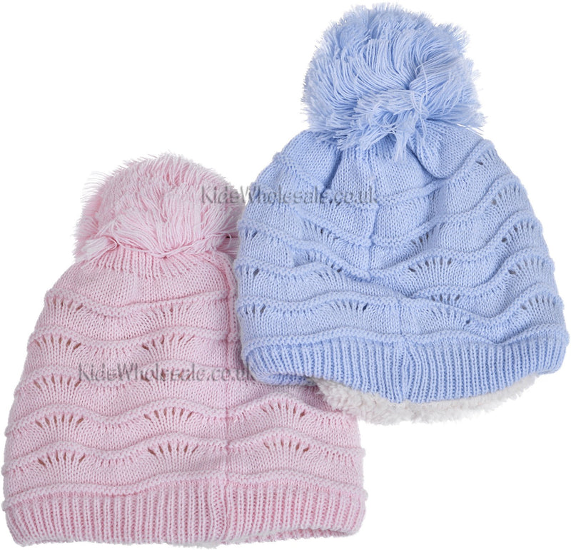 Baby Wavy Knit Pom Hat - 6011 - Kidswholesale.co.uk