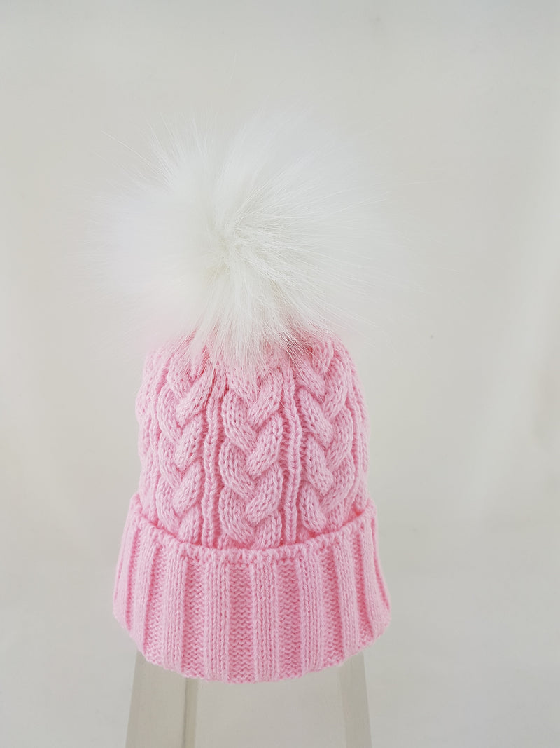 Cuff Pattern Knitted Faux Pom Hat (0-6m) (pk12) KIDS/6131-1