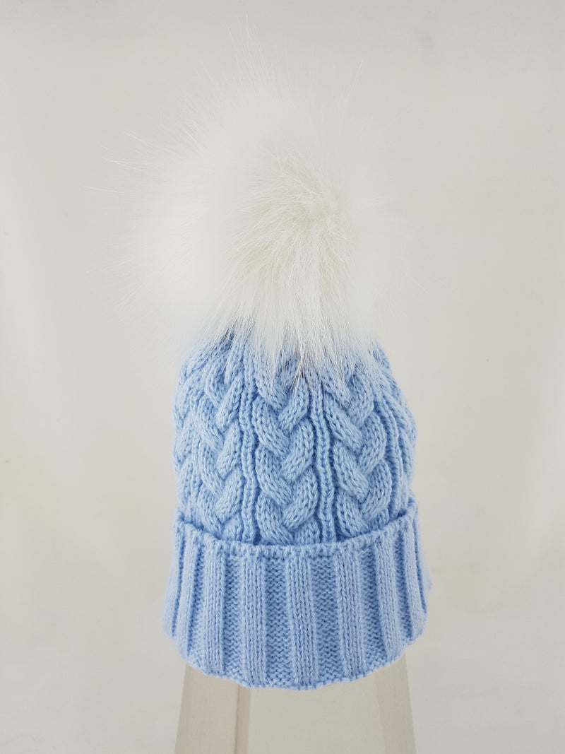 Cuff Pattern Knitted Faux Pom Hat (0-6m) (pk12) KIDS/6131-1