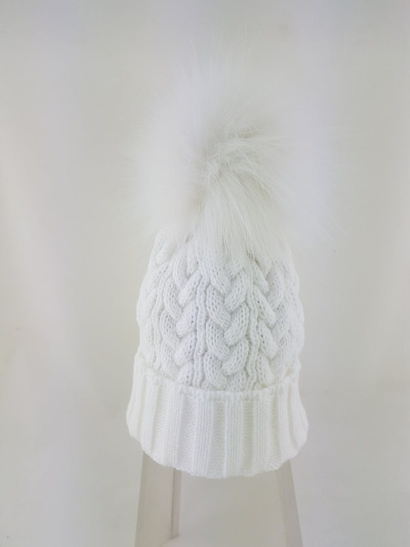 Cuff Pattern Knitted Faux Pom Hat (0-6m) (pk12) KIDS/6131-1