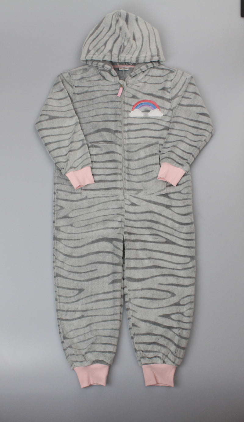 Girls Fleece Onesie - Grey Zebra(PK6) (7-12yrs) F62472